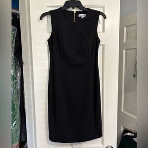 Calvin Klein Black Sleeveless Midi Sheath Dress 6P | Gold Back Zipper | Like New